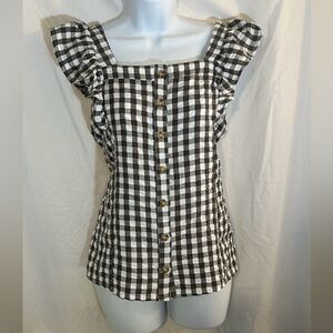 Gingham Square Neck Ruffle Sleeve Tank Top size large